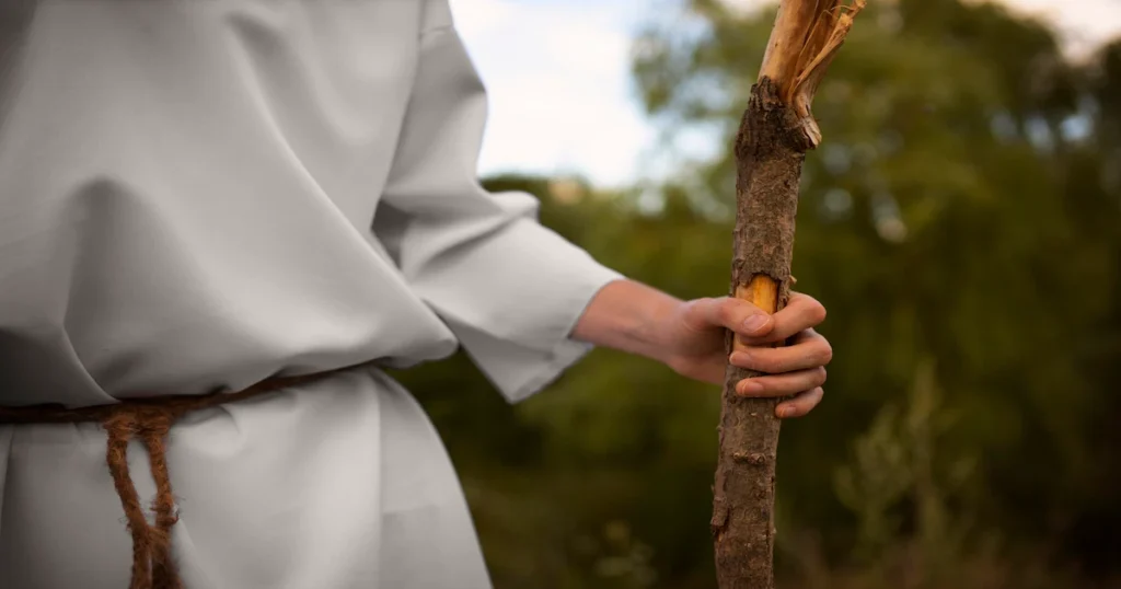 side view prophet holding stick