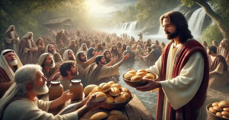 jesus dando de comer pan y peces dando alimentos dando vida y edificacion