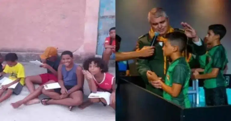 Foto de niño y sus amigos compartiendo el evangelio