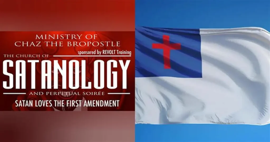 Inventa la 'satanología' en protesta a bandera cristiana