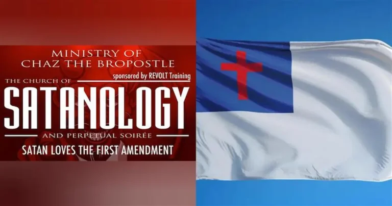 Inventa la 'satanología' en protesta a bandera cristiana