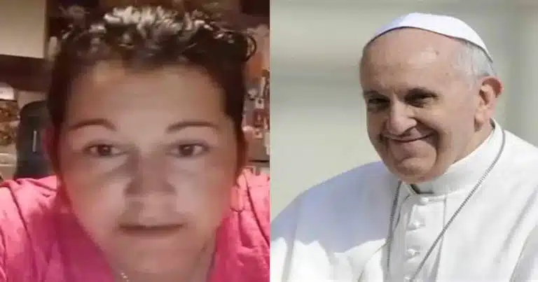 Foto de mujer y foto del Papa