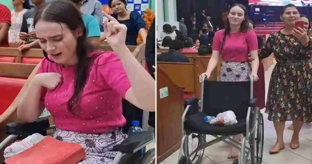 Joven se levanta de la silla de ruedas