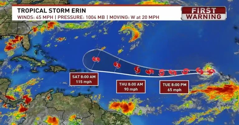tormenta tropical Erin podría convertirse en huracán e impactar la Florida en EEUU