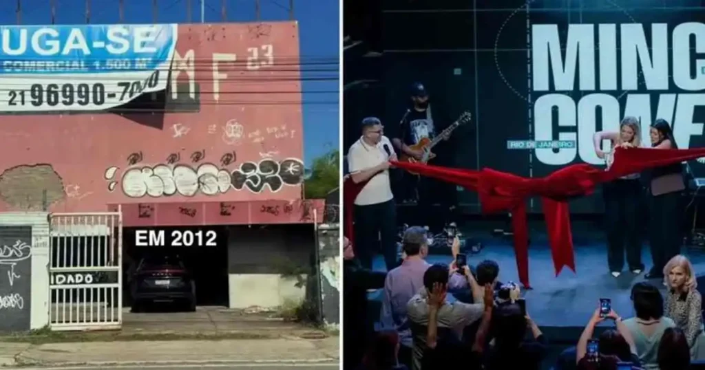 Foto do antes e depois do bordel convertido em igreja