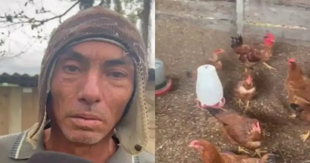 Insólito mujer / mulher invade gallinero y pide beber sangre