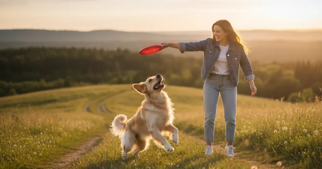 duena jugando con su perro