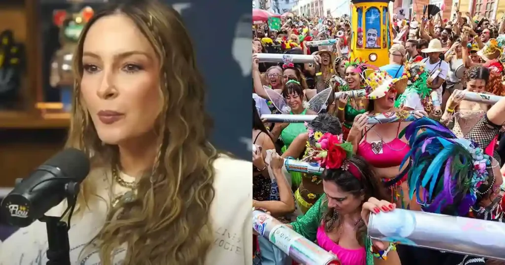 Foto de la cantante brasileña Claudia Leitte y foto de personas en el carnaval