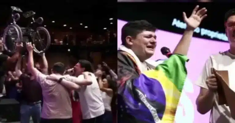 Fotos de hombre levantándose de su silla de ruedas y de cristianos