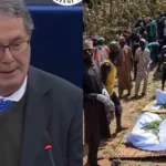 Foto de Eurodiputado y de entierro de cristianos en Nigeria