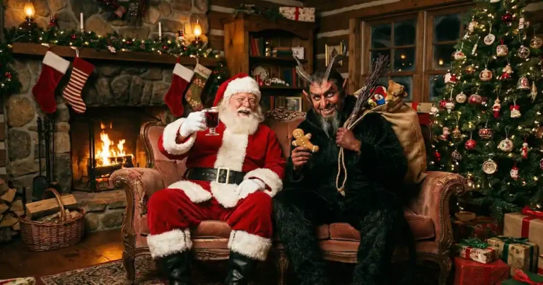 Krampus y Santa Claus celebrando Navidad, el bien y el mal