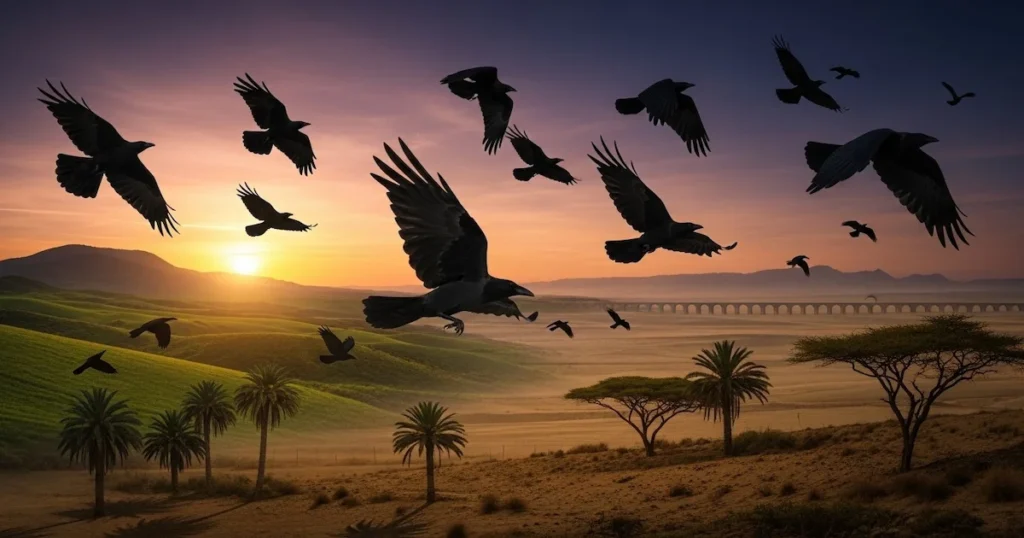 Aves que migran a Israel entre esa cuervos