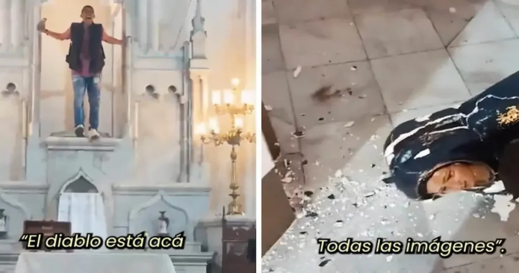 Momentos de tensión y alarma se vivieron en la histórica iglesia La Ermita luego de que un hombre irrumpiera en el templo y comenzara a destruir